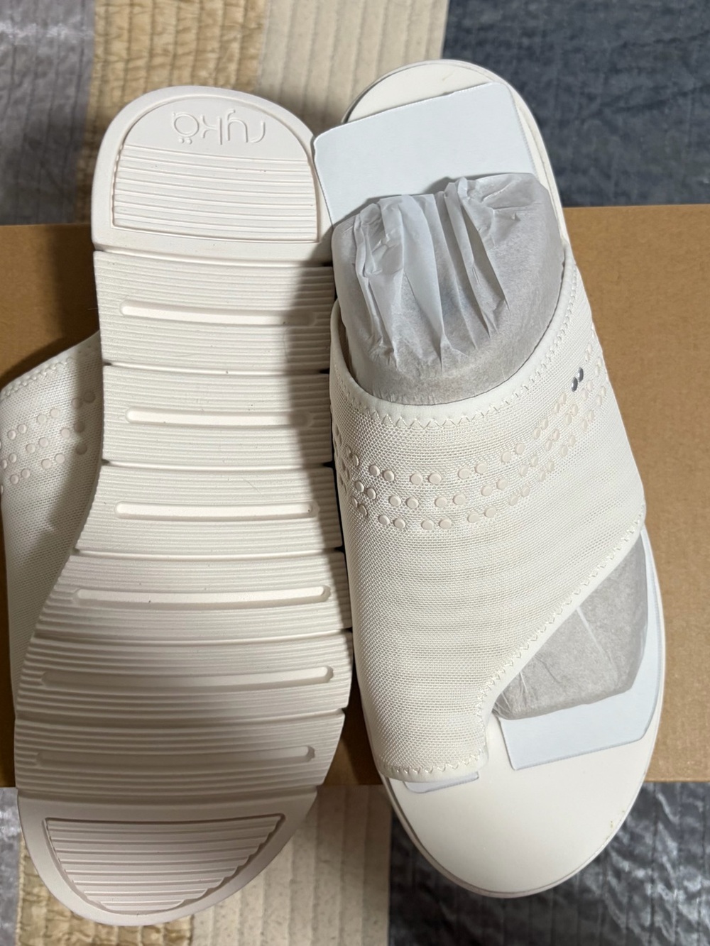 Ryka Cream Knit Slide Sandals with Stud Detailing - Picture 4 of 7